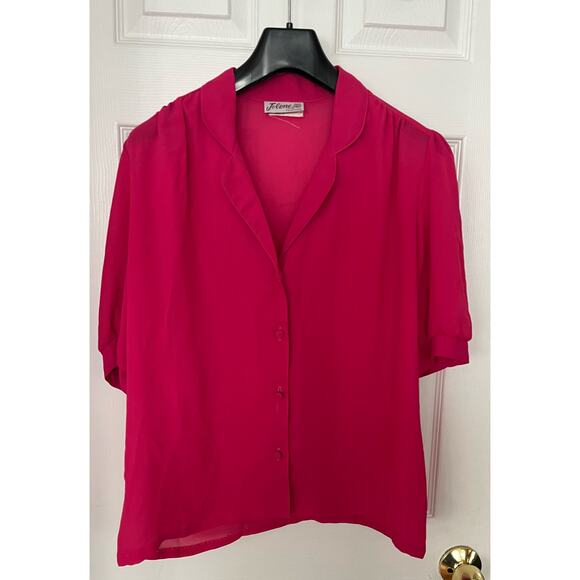 Vintage Jolene Fashions Pink Semi Sheer Button Down Blouse sz 14 office core - Picture 3 of 8